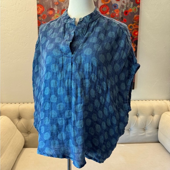 NWT FLAX Designs Linen Shirt Spartan Pullover OCEAN DOT L - Picture 4 of 12